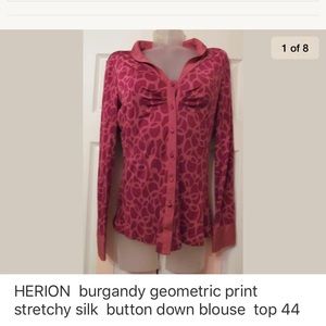 HERION geometric button down silk shirt top 44 M